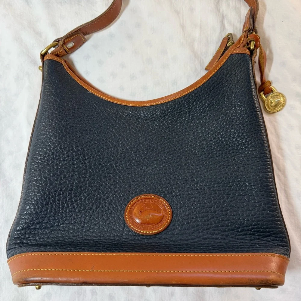 Dooney & Bourke Black and Tan Leather Shoulder Bag - Picture 2 of 9